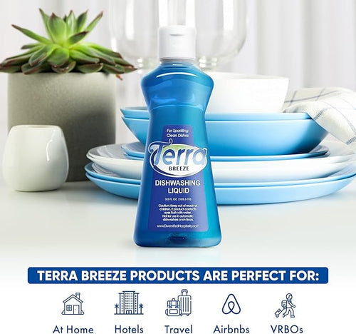 1-Shoppe All-in-Kit Terra Breeze Hotel Liquid Dish Soap Detergent, 3.5 oz (Case of 36) | Bulk Toiletries, Guest Amenities, Hospitality Supplies, Hotels, Resorts, Motels, hotel room essentials, short term rentals