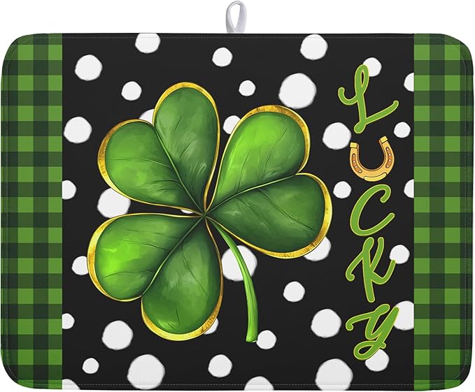 St. Patrick's Day Dish Drying Mats 18x24 Inch Green Clover Shamrock Lucky by Kawani
