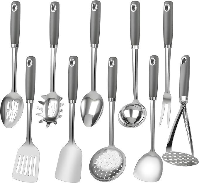 10 Piece Stainless Steel Cooking Utensils Set by VZZNN