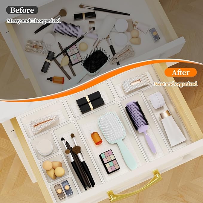 StorMiracle 32 PCS Clear Plastic Drawer Organizer Set, 4-Size vanity organizer - Image 5