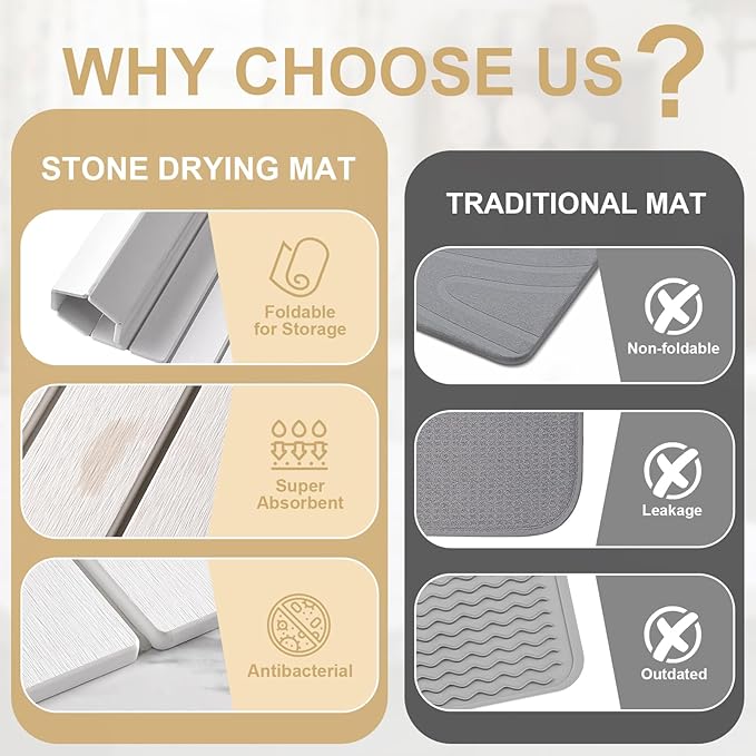 cuomaop Stone Dish Drying Mat for Kitchen Counter, 23x15.3 Inch Large - Image 6
