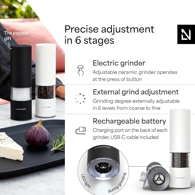LARS NYSØM Electric Salt and Pepper Grinder Set I Automatic Salt and Pepper - Image 2