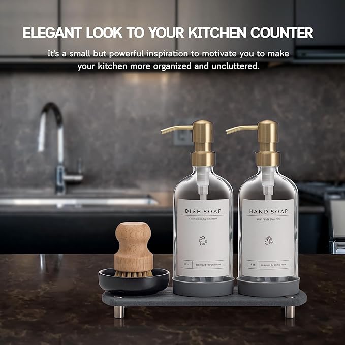 Kitchen Soap Dispenser Set - 16OZ Clear Glass Bottle - Image 5
