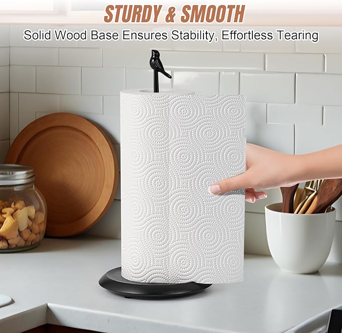 Wooden Paper Towel Holder countertop, Stylish Bird Shaped, Solid Wood Base&Iron - Image 6