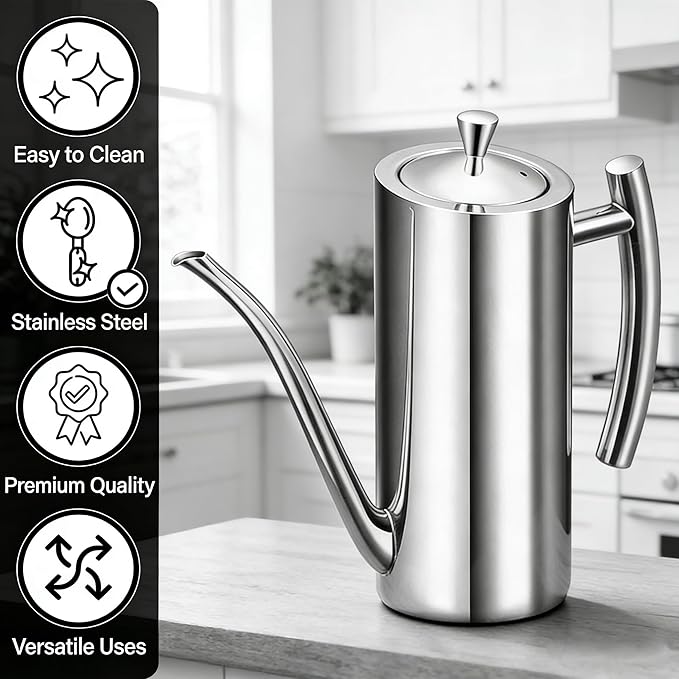 KSENDALO Stainless Steel Olive Oil Dispenser - 24oz/700mL Leakproof Oil Bottle - Image 4