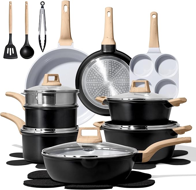 CAROTE 21pcs Pots and Pans Set Nonstick, Cookware Set Black Induction Kitchen by CAROTE