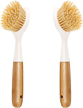 2 Pack Kitchen Dish Brush Bamboo Handle Dish Scrubber Built-in Scraper by Songtaste