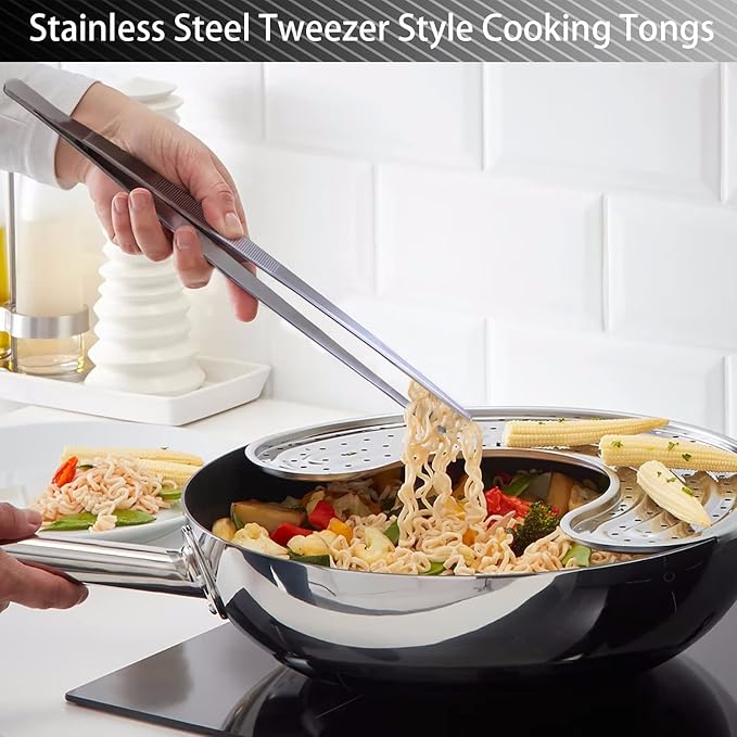 JETKONG 2 Pcs 12-Inch Cooking Tweezers Stainless Steel, Straight Food Tweezers - Image 7