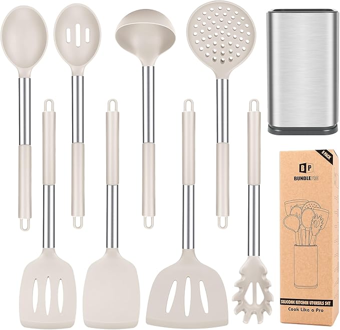 Silicone Cooking Utensil Set, BPA Free Heat Resistant Kitchen Tools by BUNDLEPRO