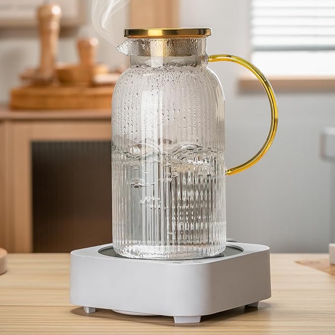 Buaic Glass Pitcher with Lid, 68 oz/2 Liter Classic Vertical Stripes Water - Image 6