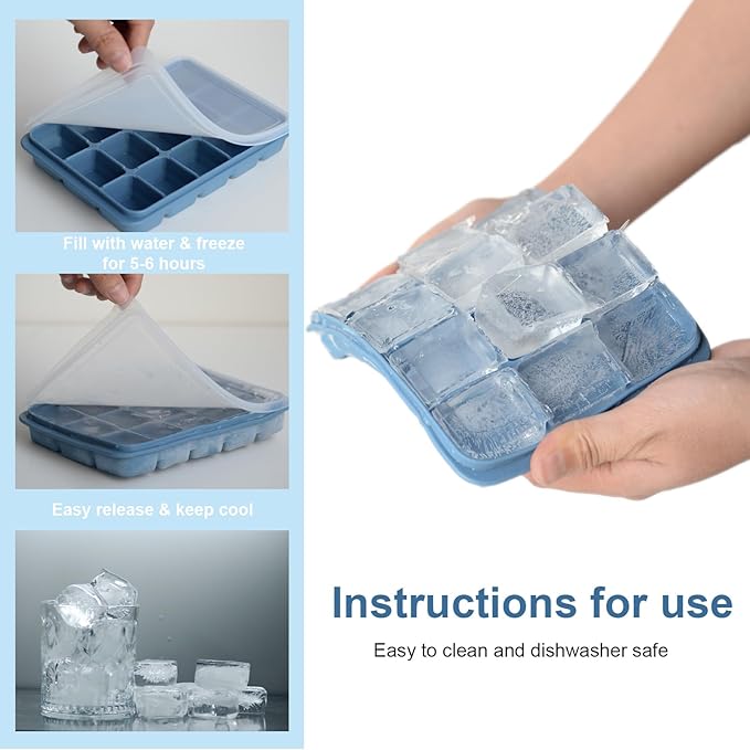 Ice Cube Trays Set of 3, Easy Release 15 Flexible Silicone Ice Cube Molds - Image 6