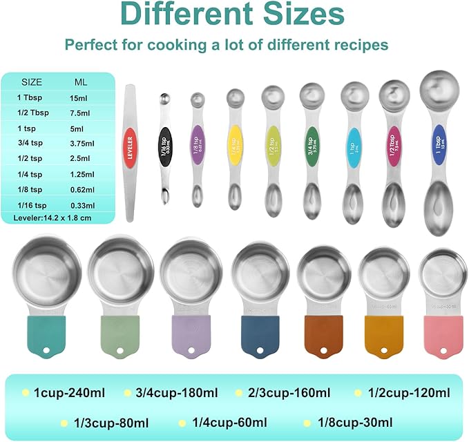 16 Pcs Magnetic Measuring Cups and Spoons Set, Stackable Metal Measure Cup - Image 7