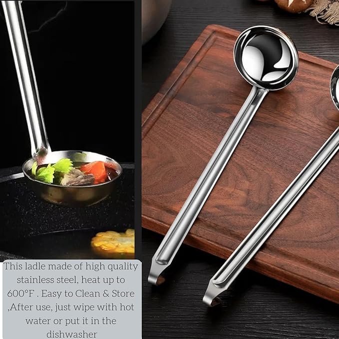 Stainless Steel Ladle 3 & 2-Ounce 2PC, Metal Kitchen Soup Ladle Spoon 12 inch & - Image 5