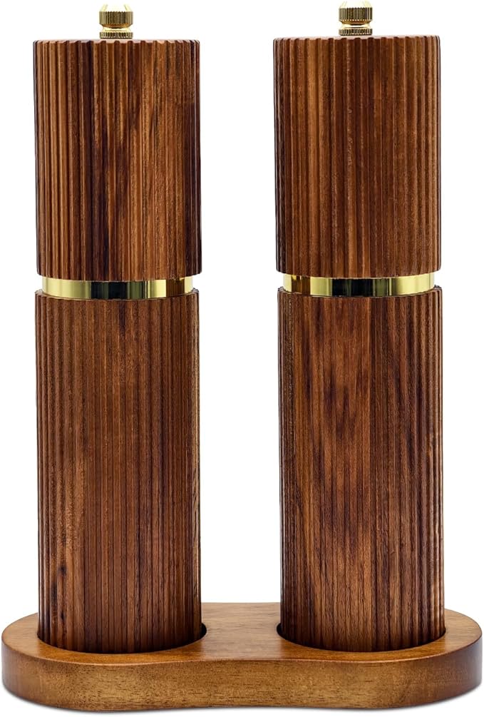 8 Inch Wooden Salt and Pepper Grinder Set, Adjustable Coarseness, Acacia Wood by Amestar