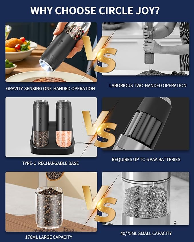 CIRCLE JOY Rechargeable Salt and Pepper Grinder Set, Gravity Sensor Electric - Image 4