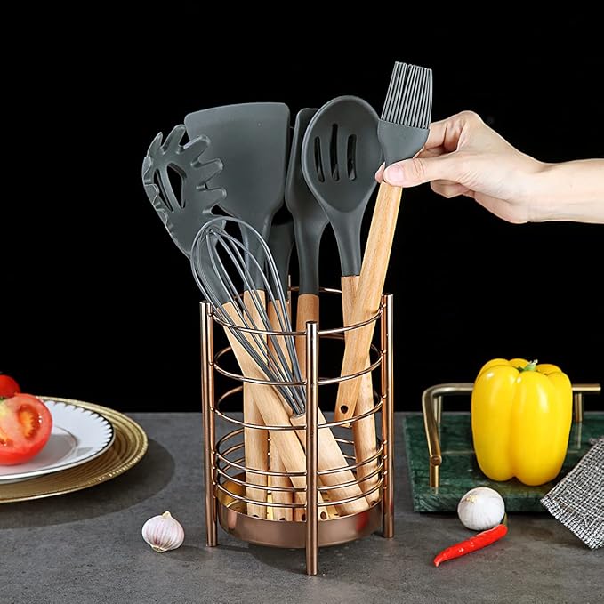 Copper Kitchen Utensil Holder for Kitchen Counter, Stainless Steel Utensil - Image 5