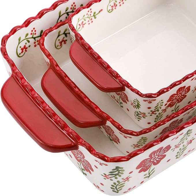 Coloch 3 Pack Ceramic Baking Dishes, Rectangular Bakeware Set Hand-painted - Image 3