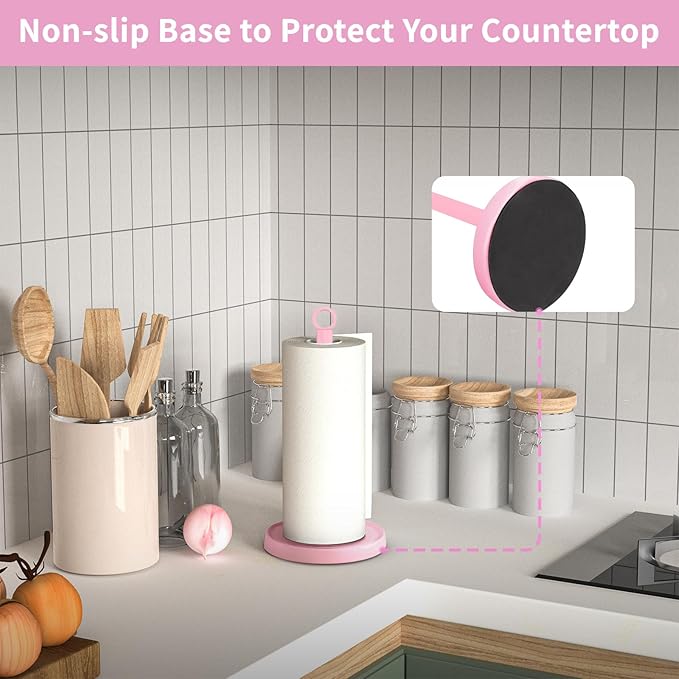 Pink Paper Towel Holder Countertop, Stainless Steel, Paper Towel Stand Holder - Image 4
