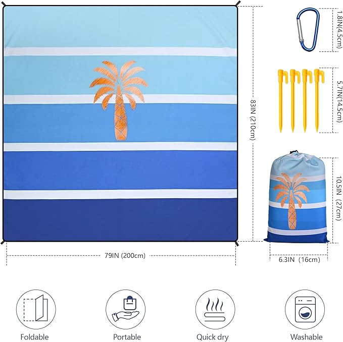 WIWIGO Beach Blanket Waterproof Sandproof Beach Mat 79" X 83"/10'x9'for 2-8 - Image 2