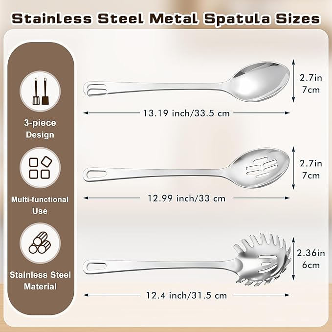 3 Pcs Stainless Steel Cooking Utensils Set, Heat Resistant Kitchen Utensils - Image 7