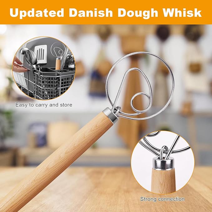 Aqdocvf 2-Pack Danish Dough Whisk, 13-Inch Dutch Whisk - Image 5