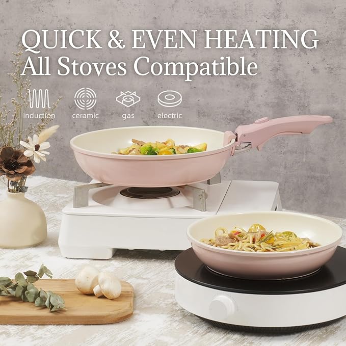 Ceramic Cookware Set Non Stick 8Pcs Pots and Pans Set Removable Handle - Image 5