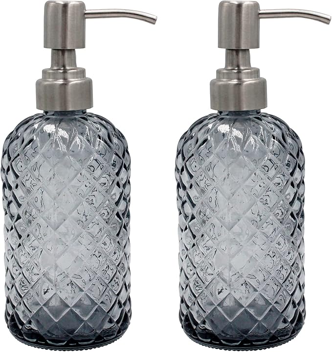 16 oz Diamond Pattern Glass Soap Dispenser, Kitchen and Bathroom Refillable by SDlumeiy