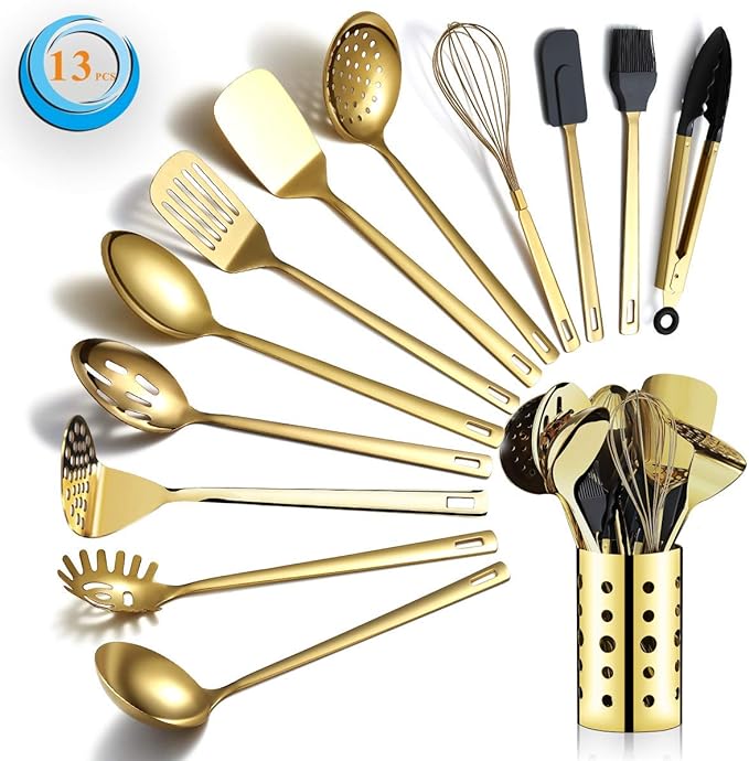 Gold Cooking Utensils Set, Berglander Stainless Steel 13 Pieces Kitchen - Image 8