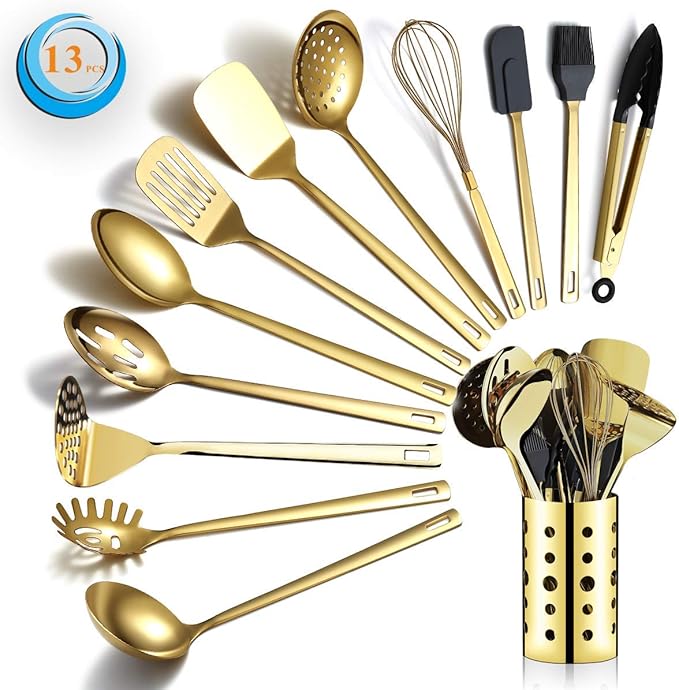 Gold Cooking Utensils Set, Berglander Stainless Steel 13 Pieces Kitchen by Berglander