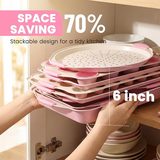Kikcoin 22 PCS Nonstick Baking Pans Set, Stackable Bakeware Sets - Image 6