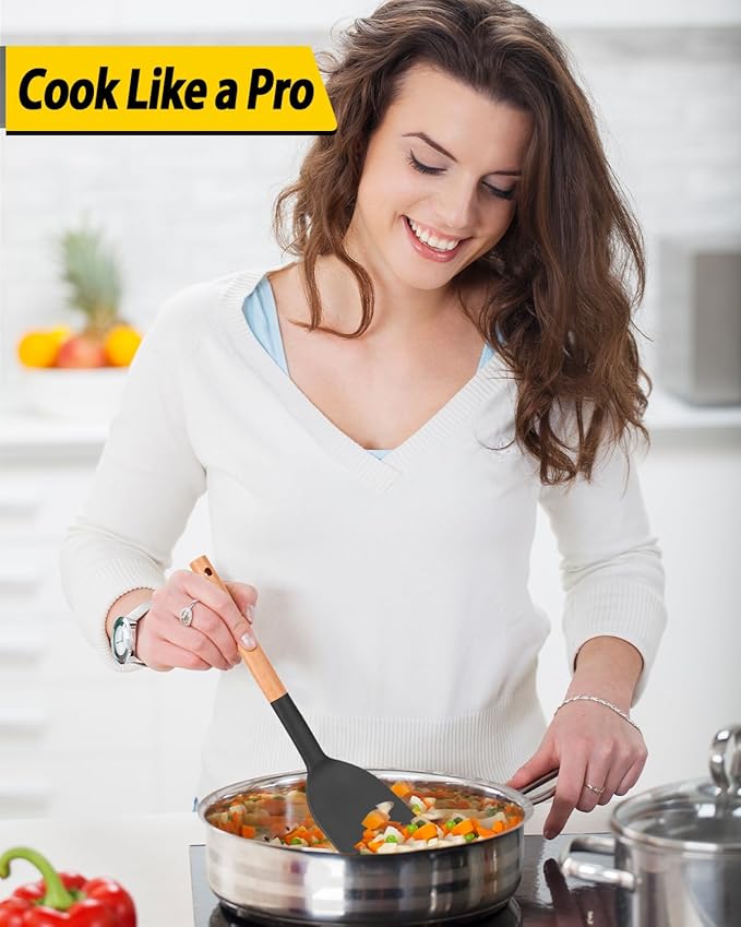 Pack of 4 Silicone Cooking Utensils Set, Non Stick Solid Spatulas and Heat - Image 4
