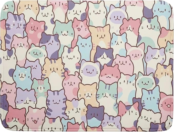 Colorful Cats Dish Drying Mat 18x24 inch Cute Animal Microfiber Reversible Fast by Giwawa