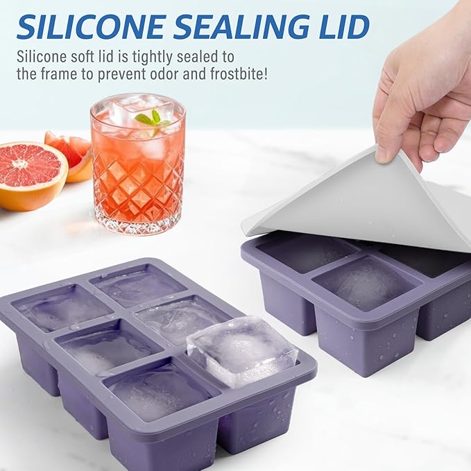 mossime Silicone Ice Cube Tray: 2pack Square Whiskey Large Ice Cube Molds - Image 3