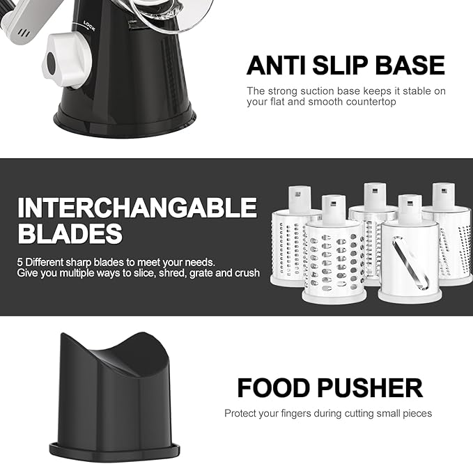 Cambom 5 in 1 Rotary Cheese Grater Hand Crank Cheese Shredder - Image 7