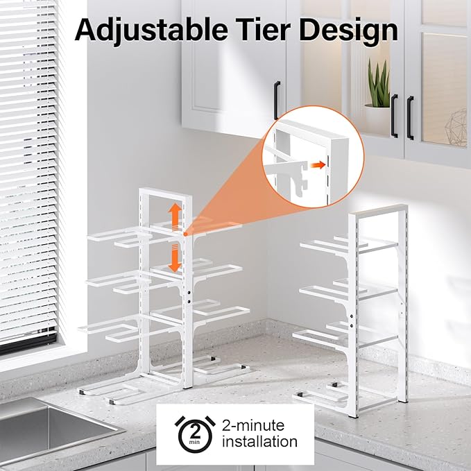 MUDEELA 8-Tier Pots and Pans Organizer under Cabinet, Heavy Duty Adjustable Pot - Image 5