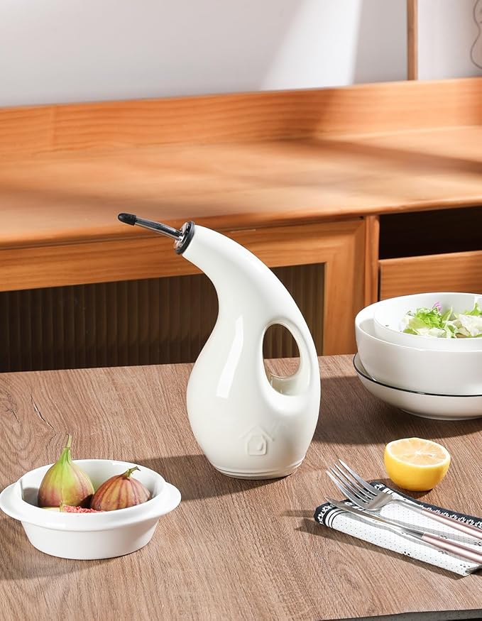 Sweejar Ceramic Olive Oil Dispenser Bottle, 24 Oz Opaque Cruet Protects EVOO - Image 5