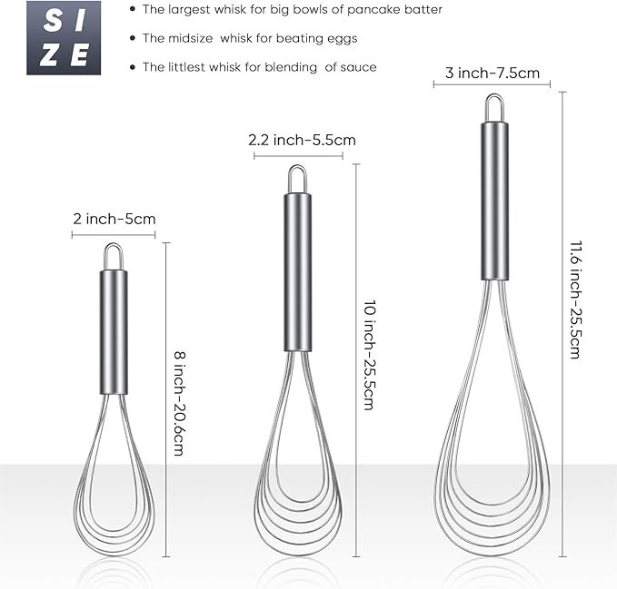Patelai 3 Pieces Stainless Steel Kitchen Flat Whisk Set Stainless Steel Flat - Image 2