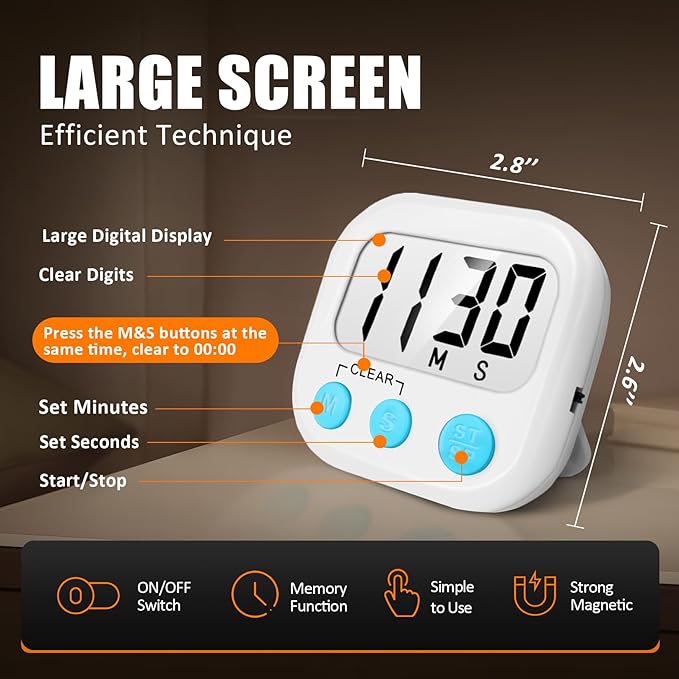 6 Pack Digital Kitchen Timers for Cooking Magnetic Timer for Cooking Loud Alarm - Image 4