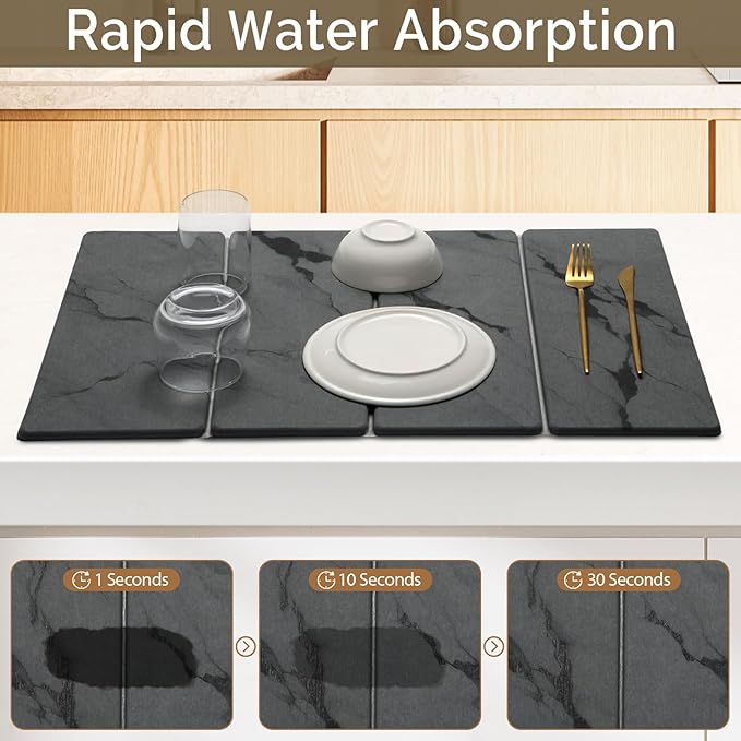 Large Stone Dish Drying Mat for Kitchen Counter, Foldable Water Absorbing - Image 3