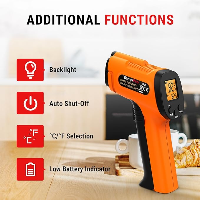 TempPro TP30 Infrared Thermometer Gun, Laser Thermometer - Image 7