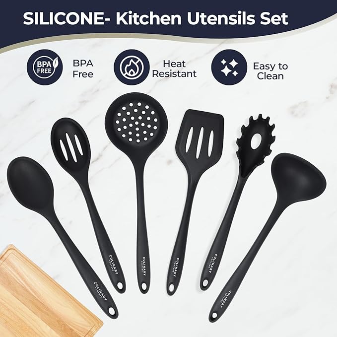 Culinary Couture Black Silicone Kitchen Utensils Set of 6, Non-Stick - Image 4