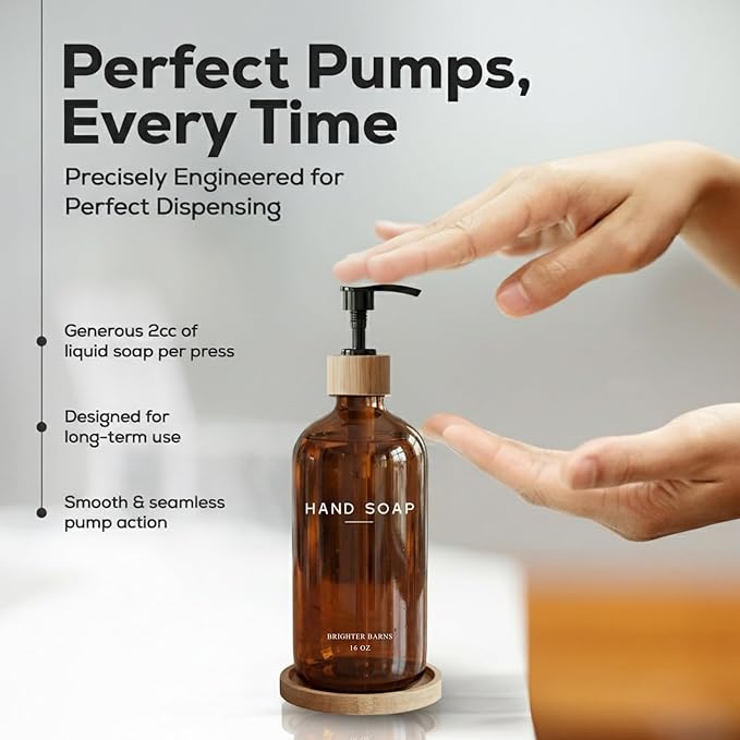 Amber Glass Hand Soap Dispenser Bathroom Set by Brighter Barns - Image 4