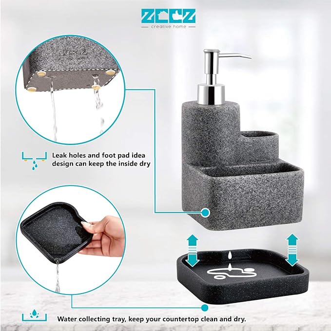 ZCCZ Black Soap Dispenser with Sponge Holder, Kitchen Soap Dispenser Pump - Image 4