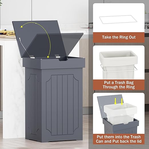Function Home Trash Can Cabinet, 13 Gallon Kitchen Garbage Can, Wood Recycling - Image 9