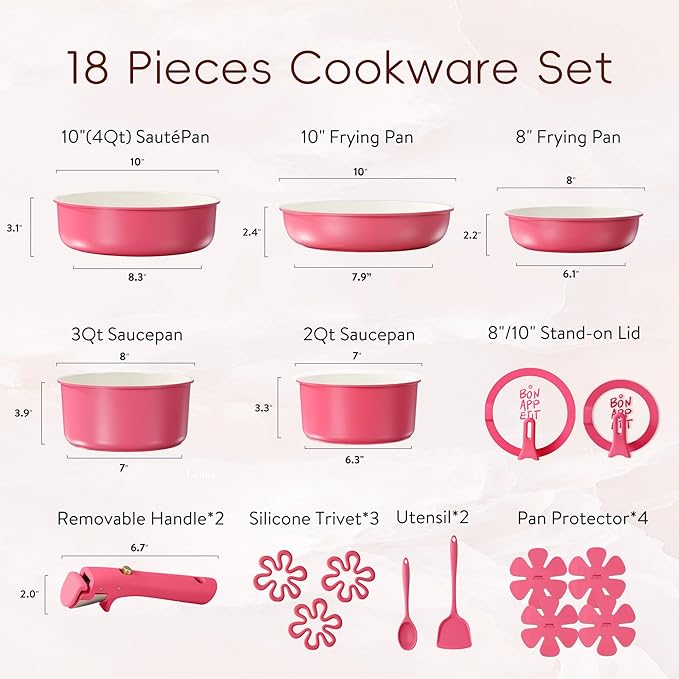 CAROTE 18Pcs Ceramic Cookware Set - Image 3