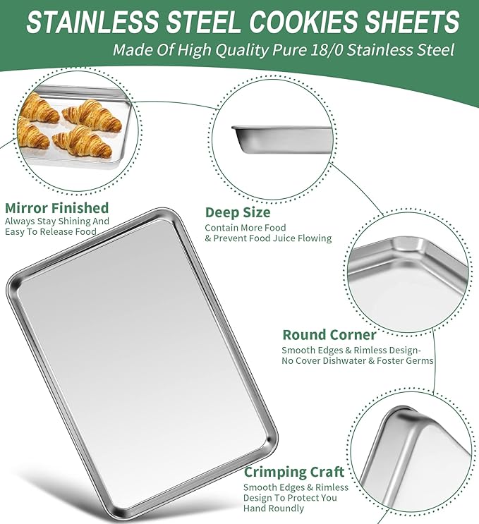 Baking Sheets Set of 2, HKJ Chef Cookie Sheets 2 Pieces Stainless Steel Baking - Image 3