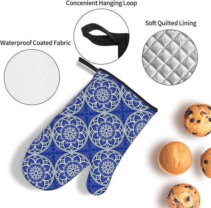 Chinoiserie Blue and White Floral Oven Mitts and Pot Holders Sets of 3 - Image 6