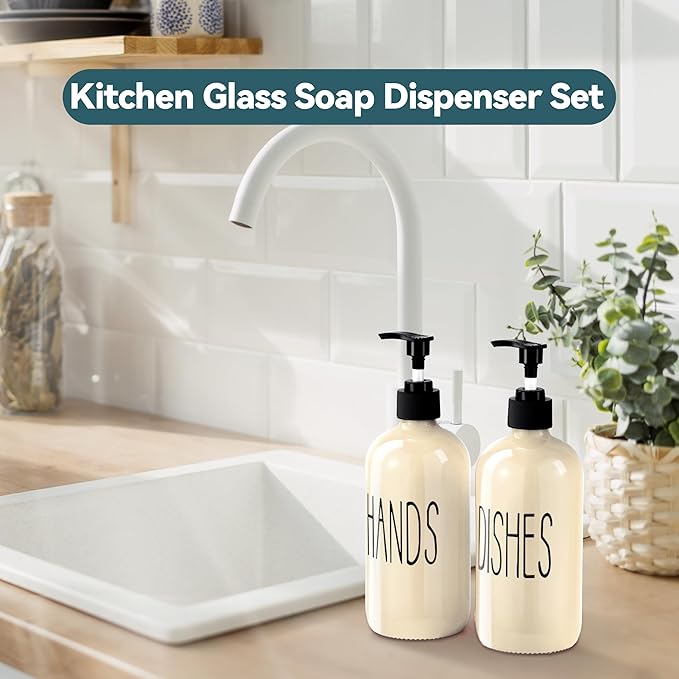 COHOSEGE Glass Soap Dispenser Set 2 Pack, 16 Oz Dish Soap Dispenser - Image 5