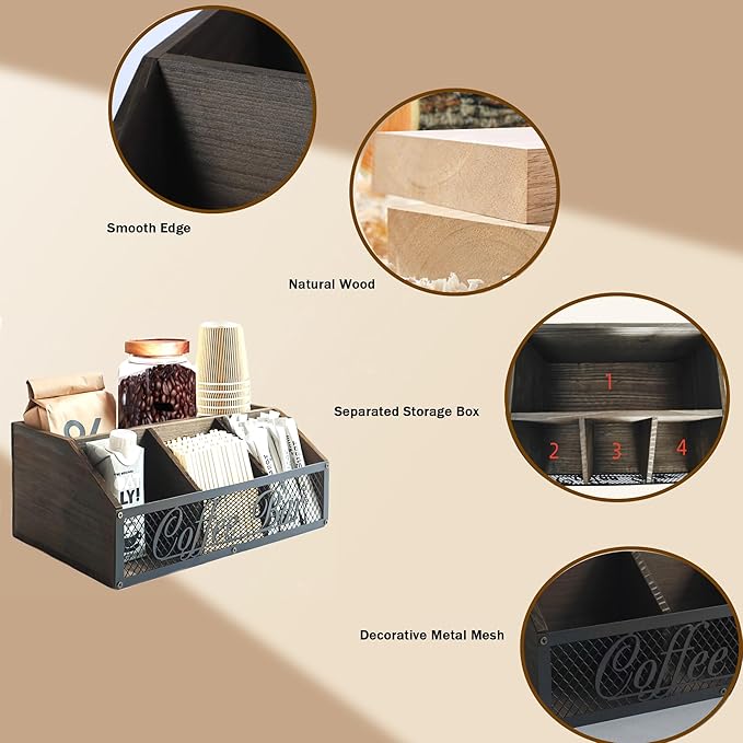Coffee Station Organizer, Rustic Countertop Coffee Bar Accessories, 4 - Image 3