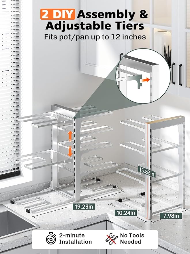 MUDEELA 8-Tier Pots and Pans Organizer under Cabinet, 15.83" Height Heavy Duty - Image 3